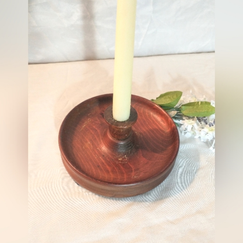 Mid Century Hand Turned OOAK Solid Wood Candle Holder